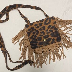 Leopard Print Fringe Crossbody Mini Bag